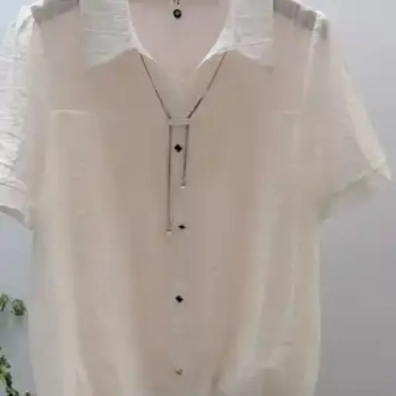 

Women's Turn Down Collar Loose Shirt Slimming Elegant Middle Aged Mom Short Sleeve Blouse Fashion Casual Base Top