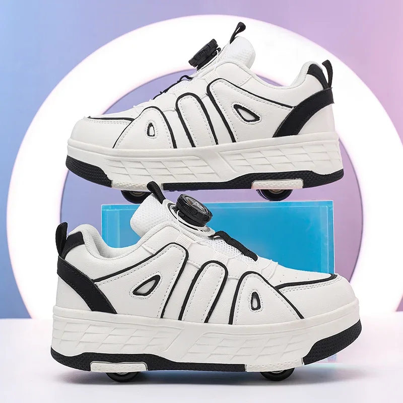Picture 4: Children 4 Wheels Roller Shoes Rotary Lacing Deformation Skate Sneakers Breathable Casual Skating Shoes Size 29-40
