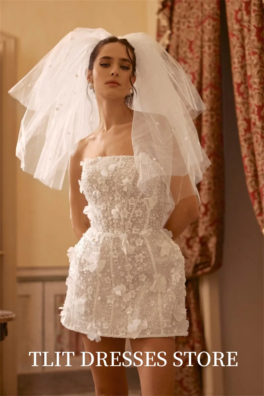 TLIT 2025 exquise ivoire Appliques perles robes De mariée sans bretelles 3D fleurs robes De mariée Robe De Mariée Corset personnalisé