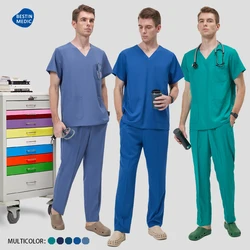 Men's Scrubs Set Doctor Nursing Uniforms Medical Hospital Work Suits Dental Clinical Sanitary Outfit Quick Dry 4-way Stretch S11