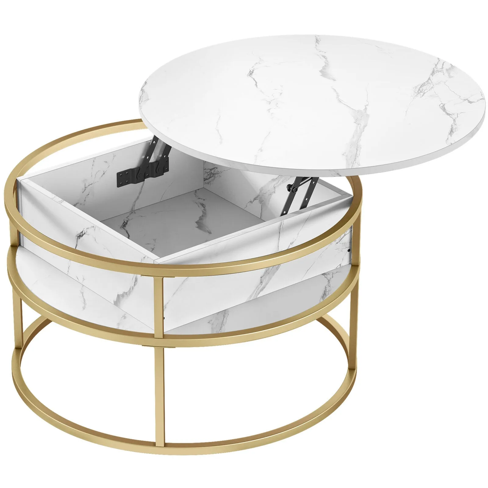 

2 Tier Modern Lift Top Coffee Table Round Cocktail Table with Hidden Storage United States