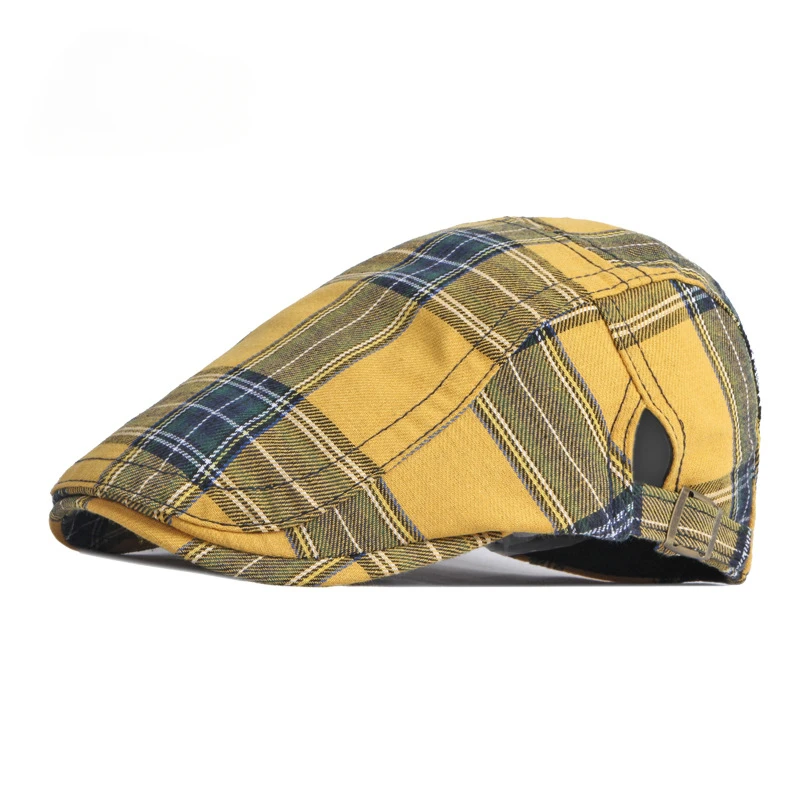 Golexury Spring and Summer Thin Breathable Cap Men\'s British Retro Beret Women\'s Bud Top Hat Casual Plaid Visors Hat for Dad