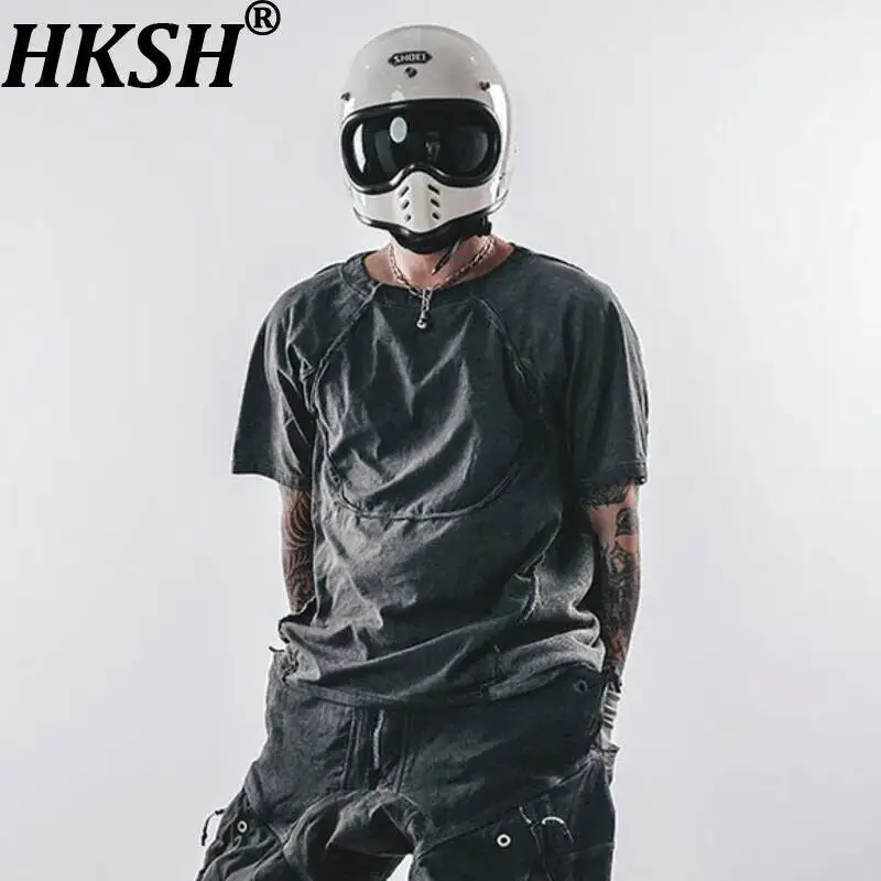 

HKSH Summer New Man Dark Three-Dimensional Tailoring Dirty Washed Cotton Stitching Tees Waste Land T-shirts Short Sleeve HK8394