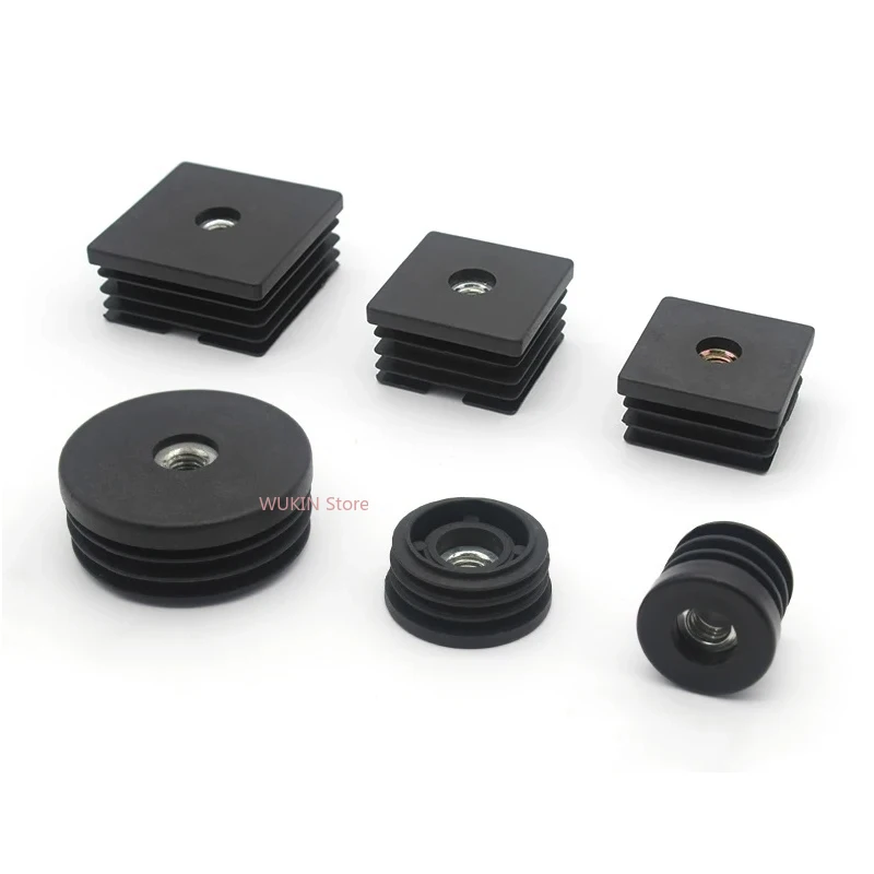 Black Square/Round Blanking End Caps Nut  Pipe Tube Plugs Plastic Furniture Leg Inserts Caps M8 M10