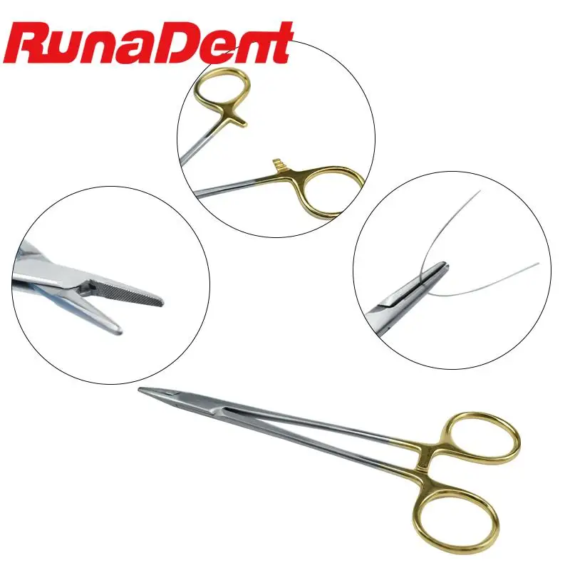 Dental Needle Holder Plier TC Head German Reusable Stainless Steel Gold Plated Handle Orthodontic Forcep Surgical Instrument