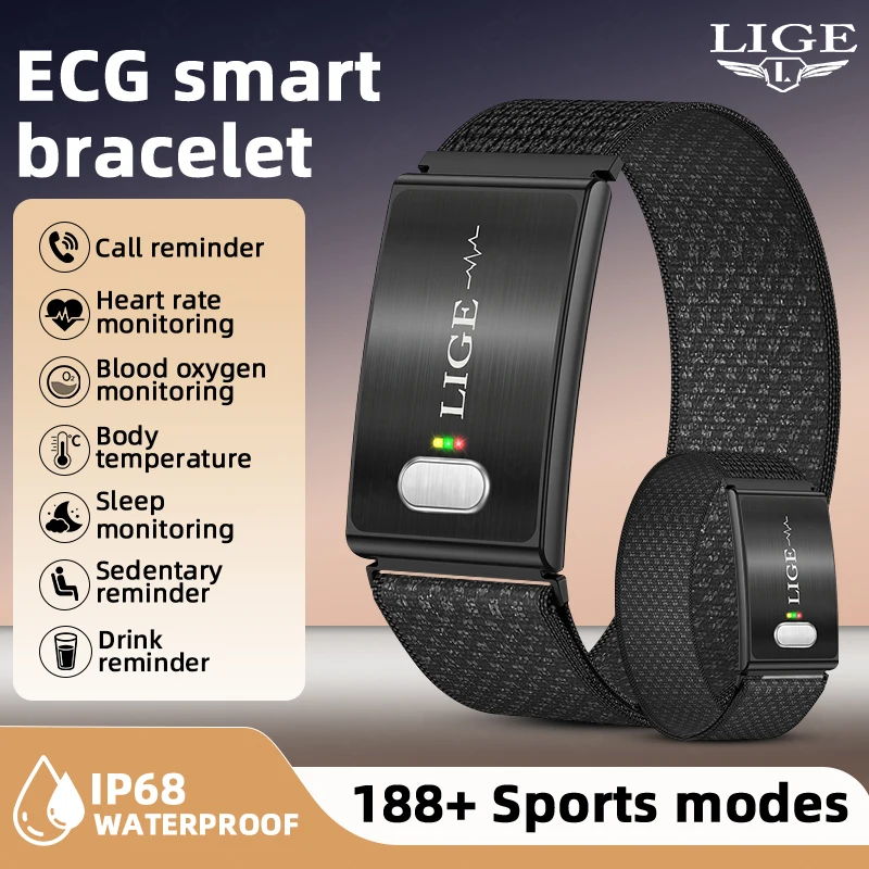 

LIGE Men ECG Smart Bracelet Heart Rate Blood Pressure Waterproof Long Battery Life Fitness Tracker 2026 New No Screen Smartwatch