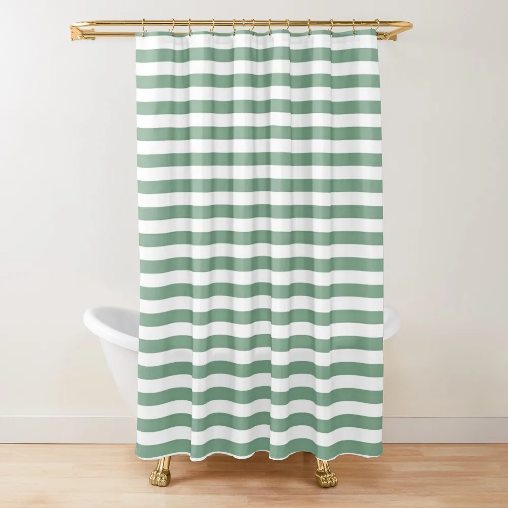 

Sage Green and White Horizontal Deck Chair Stripes Shower Curtain For Bathrooms Bathroom Accessory Shower Bath Curtain