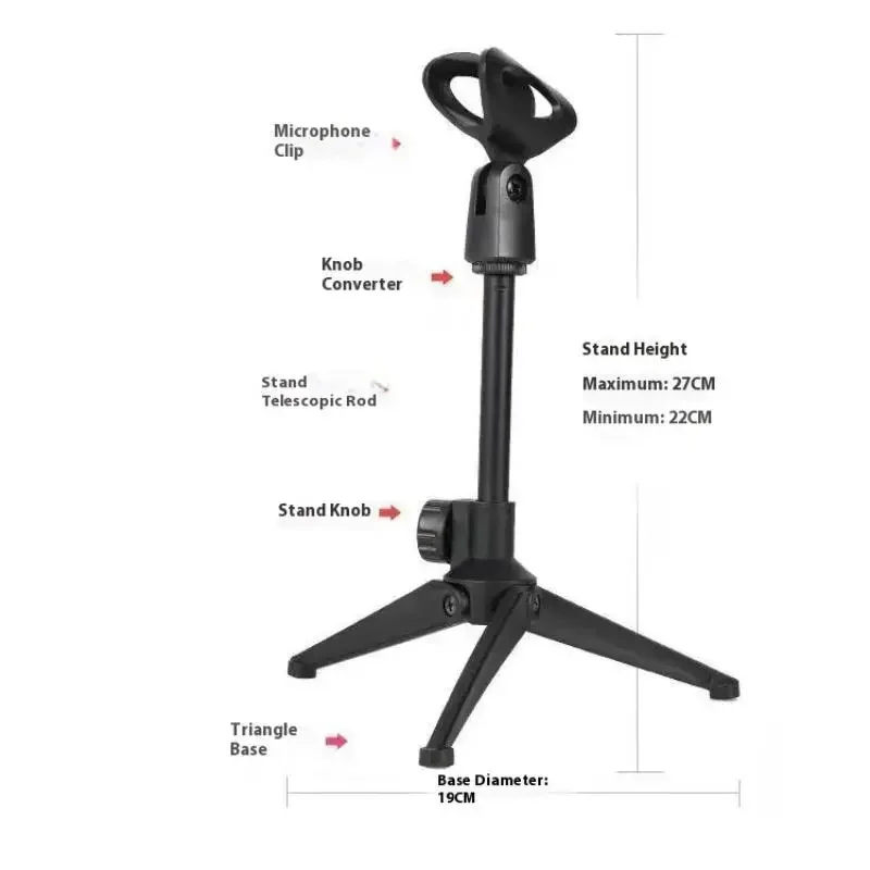 1Pcs Mini Portable Table Stand Universal Microphone Stand Desktop Tripod Adjustable Mic Clip Holder Lightweight Bracket