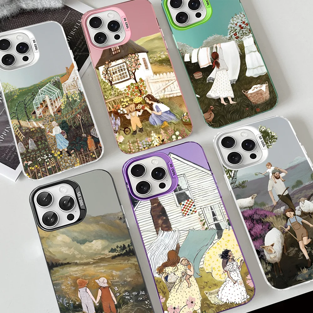 

Cartoon Scenery Girl Phone Case For iPhone 16 15 14 13 12 11 Pro Max X XR XSMAX 8 7 Plus Matte Shockproof Back Cover