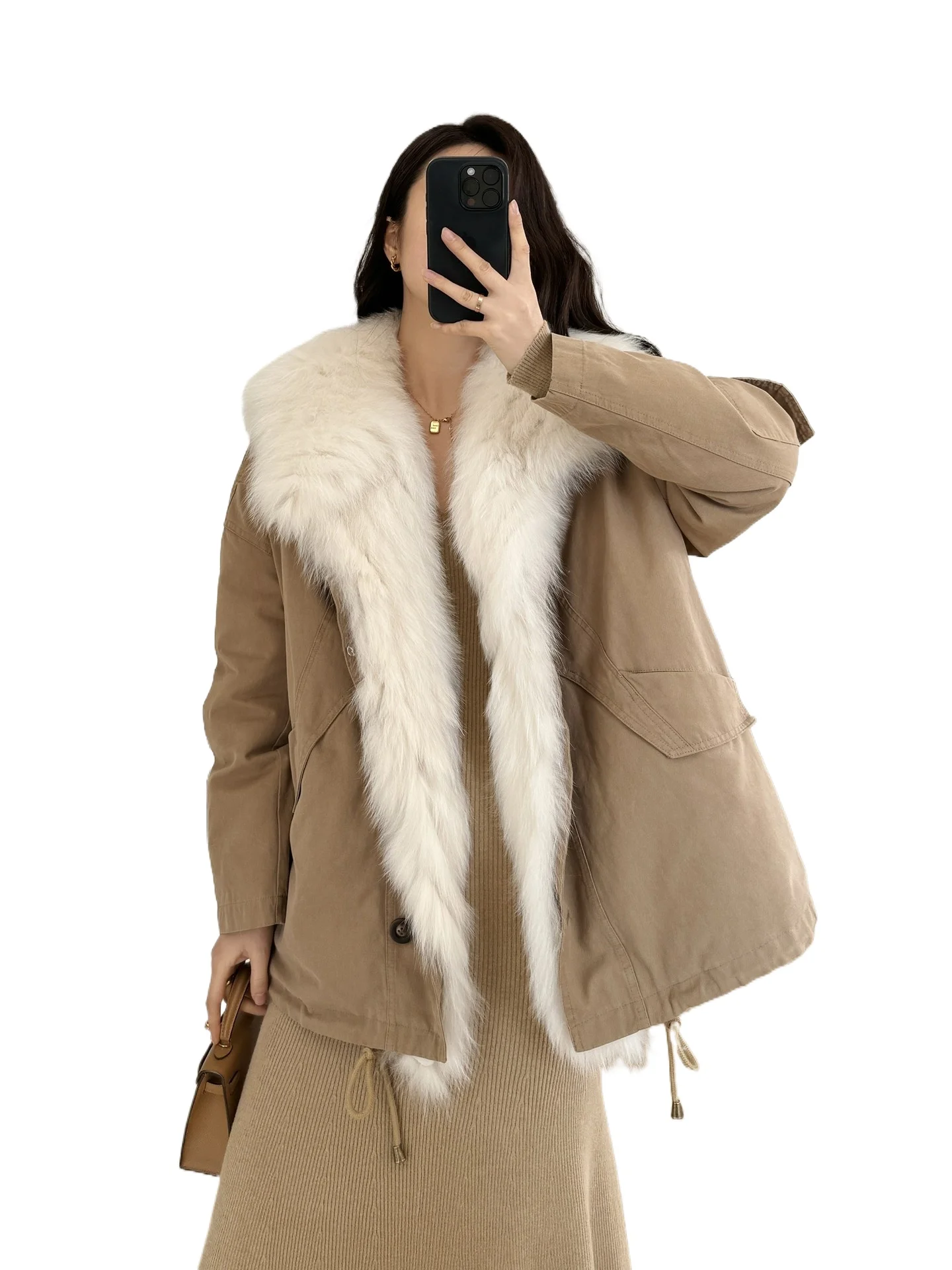 

Angel Warm Sun 20205 Winter New Big Fur Collar Fox Fur Goose Down Jacket Pie Overcome Jacket Women