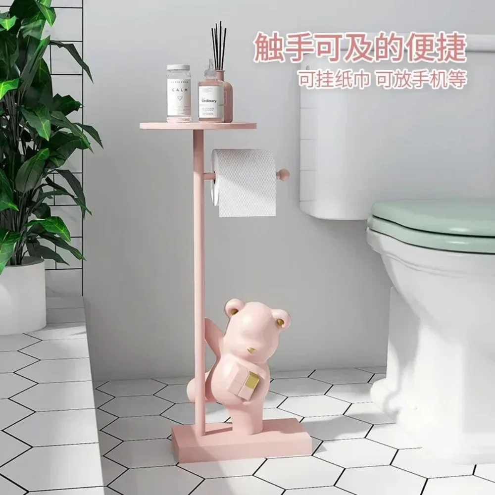 new Nordic simple household decoration Bear figurine toilet roll paper rack floor decoration storage rack beside bathroom toilet