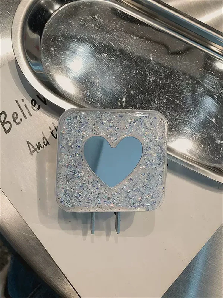 Y2K Glitter Love Heart Mirror Charger Cover For IPhone 11 12 13 14 18W-20W Charge Protection Cover Charger Sleeve Accessories