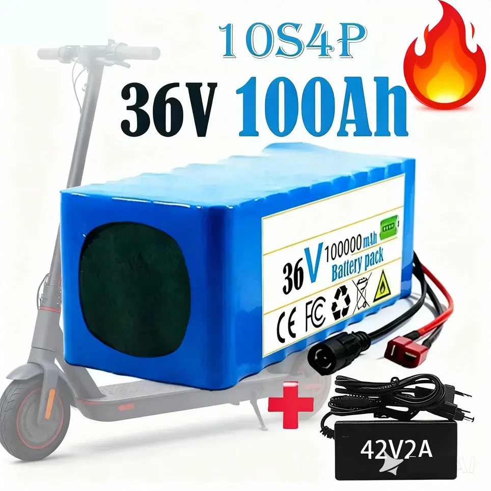 10S4P 36 فولت 100000 مللي أمبير بطارية ليثيوم سكوتر كهربائي 18650 بطارية + شاحن مجاني