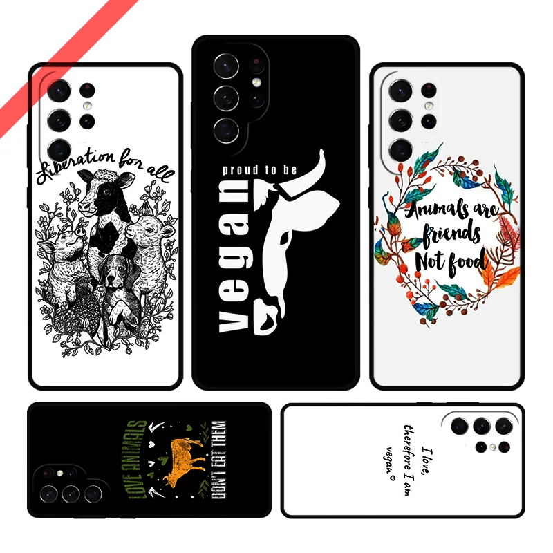 VEGAN FOOD QUOTES ANIMAL LOVE VEGGIE Phone Case For Samsung S20 FE S21 S10 S23 Plus S24 S22 Ultra Note20 Note10 S9 S8 Cover