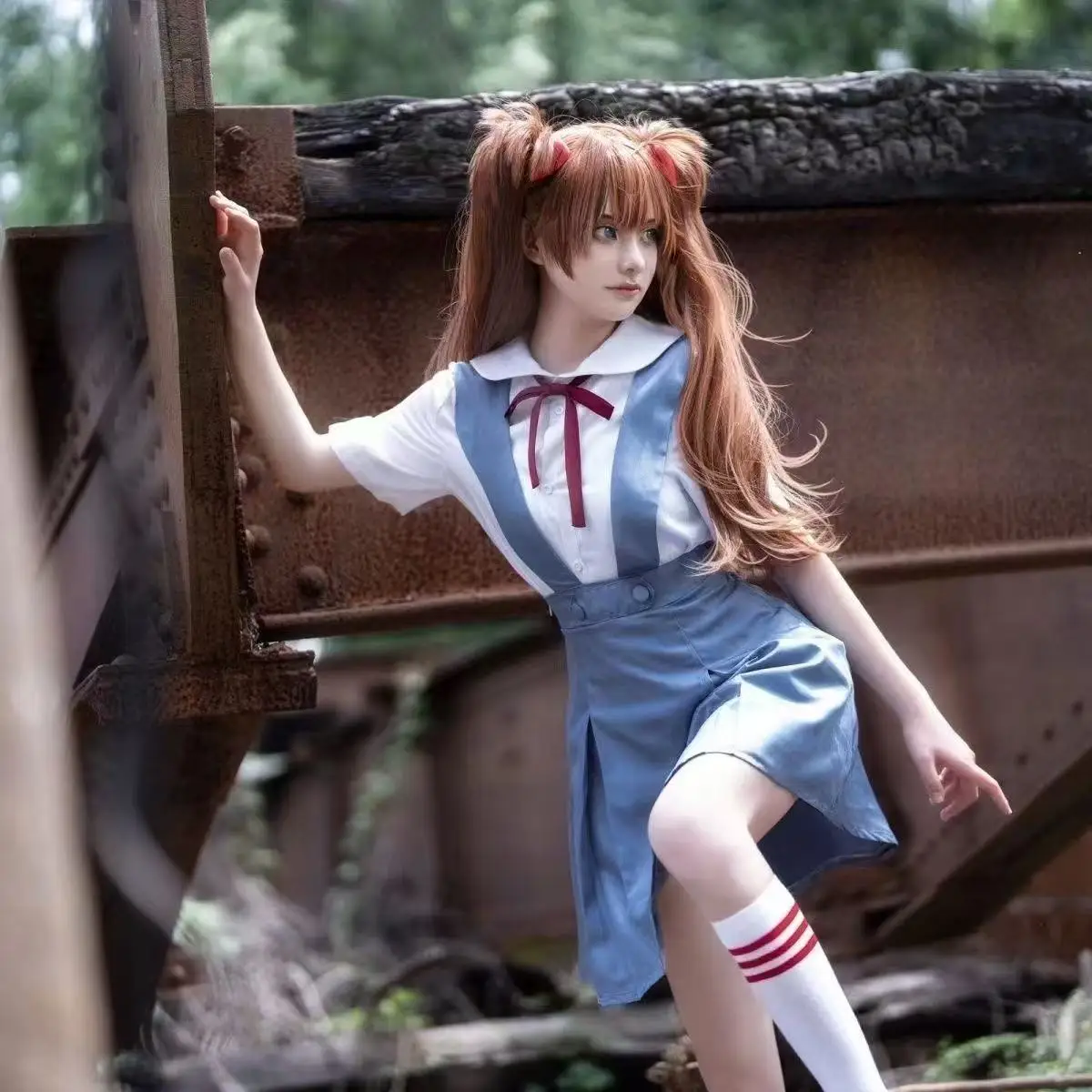 Neon Genesis Evangelion Asuka Langley Soryu Schuluniform Cosplay-Kostüm-Set Japanisches Anime-Kleid für Halloween-Cosplay-Party