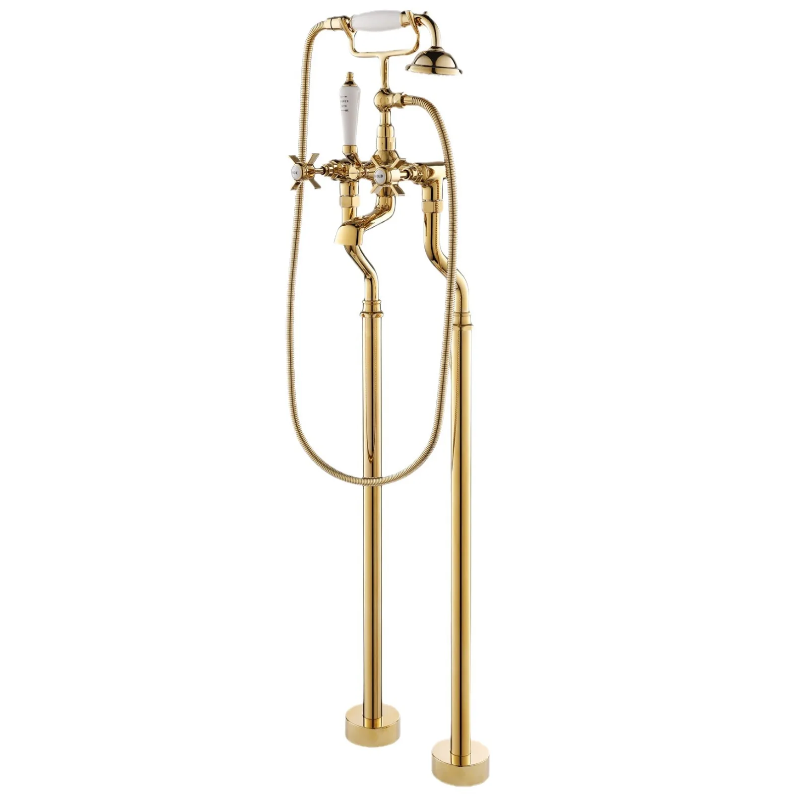 

Full copper floor to ceiling bathtub faucet villa retro telephone shower faucet