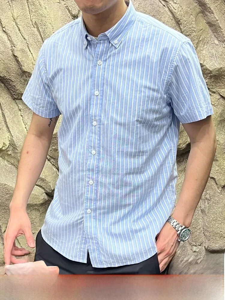 レトロストライプ柄 ウェイド純綿 メンズ ビジネス オルト スヴェ イルト 通気性 スタンドフィット 夏新作 カジュアル イルト