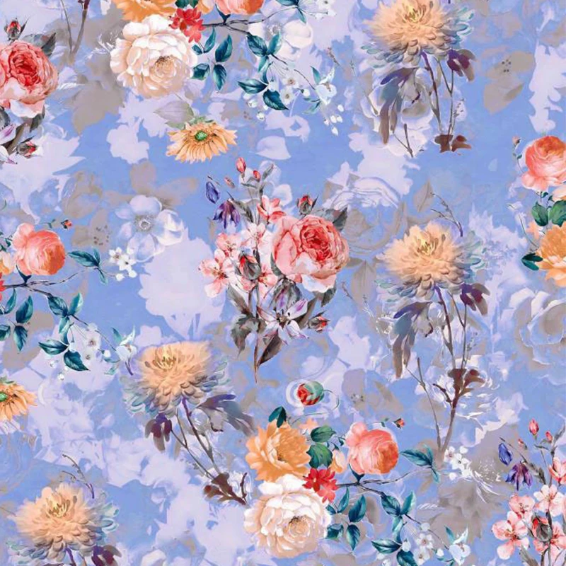 

100*145cm Pastoral Style Flowers Printed Cotton Fabric Handmade DIY Cheongsam Dress Shirt Clothing Summer Thin Fabric