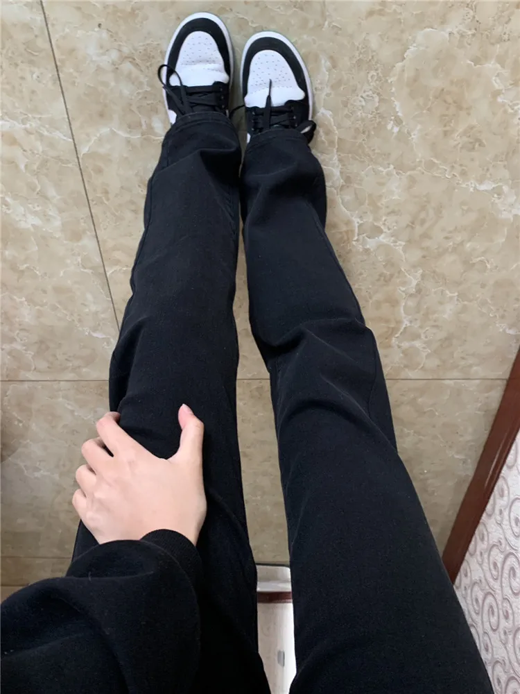 

Джинсы с высокой талией и прямым кроем для женщин, облегающие, эластичные, длинные, в пол, в американском стиле, больших размеров