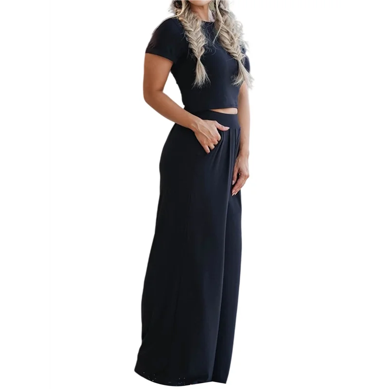 

CYL-женский повседневный костюм из двух предметов, топ с короткими рукавами и широкие брюки, одинаковый повседневный костюм