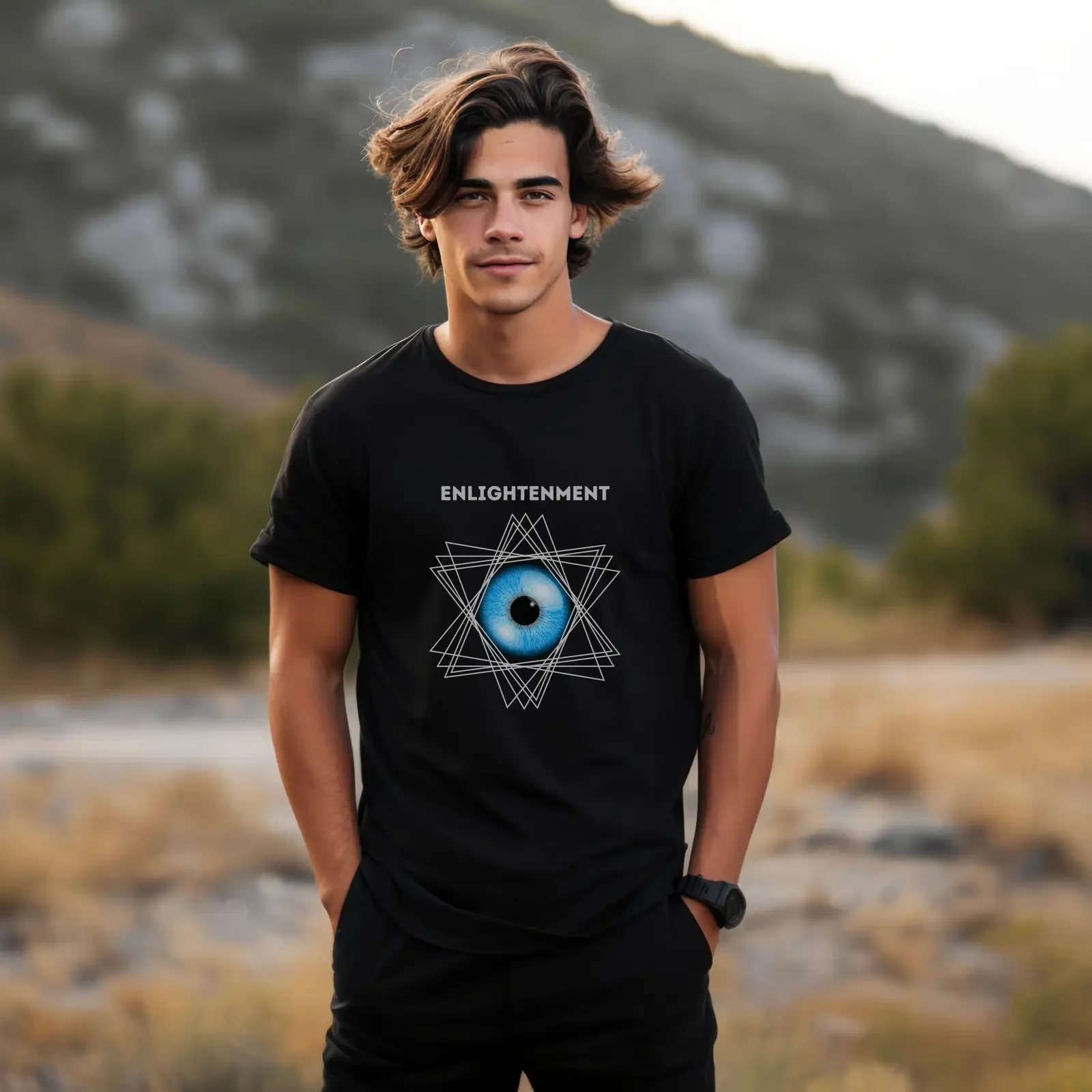 Triangles With Eyeball Symbol For Enlightenment Eye of Providence vintage Washed graphic Casual Top For Everyday Wear Soft