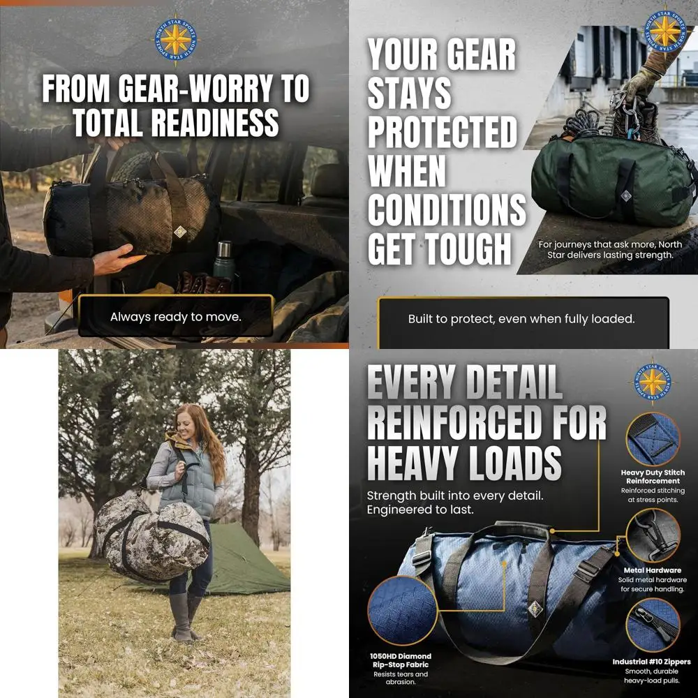 

Сверхпрочная камуфляжная сумка-даффл XL из рипстопа, всепогодная, объем 131 л, компактная для путешествий