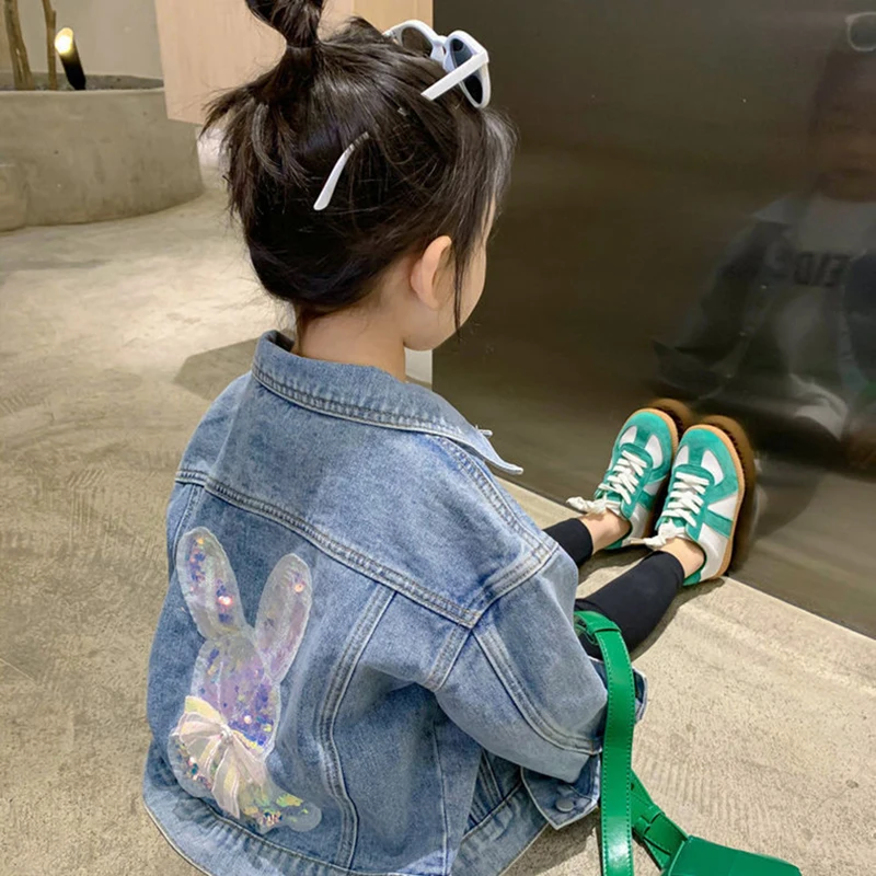 Spring Girls Denim Jacket Cute Rabbit Autumn Fashion Little Princess Baby Coat Birthday Gift 1 2 3 4 5 6 8 10 Years Kids Clothes