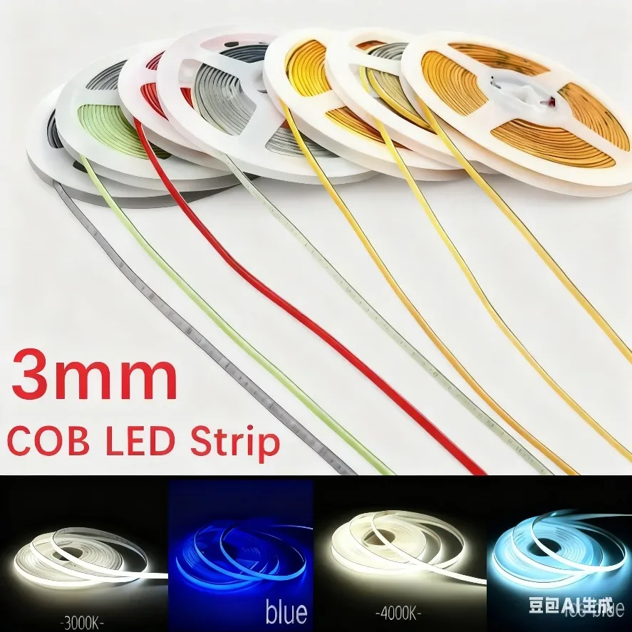 5V 12V 24V Ultra Thin COB LED Strip 320LEDs/M 400LEDs/M Dimmable 3MM 5MM 8MM High Density Flexible Light For Home Bedroom Decor