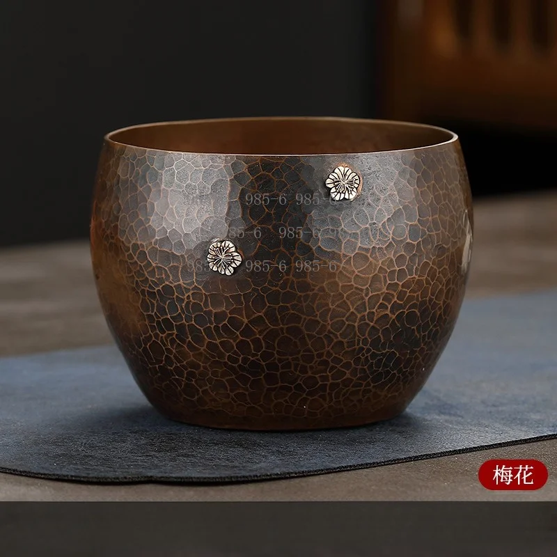 Household Large Copper Tea Basin, Retro Silver Inlaid Design, Practical Cup Washer for Tea Ceremony