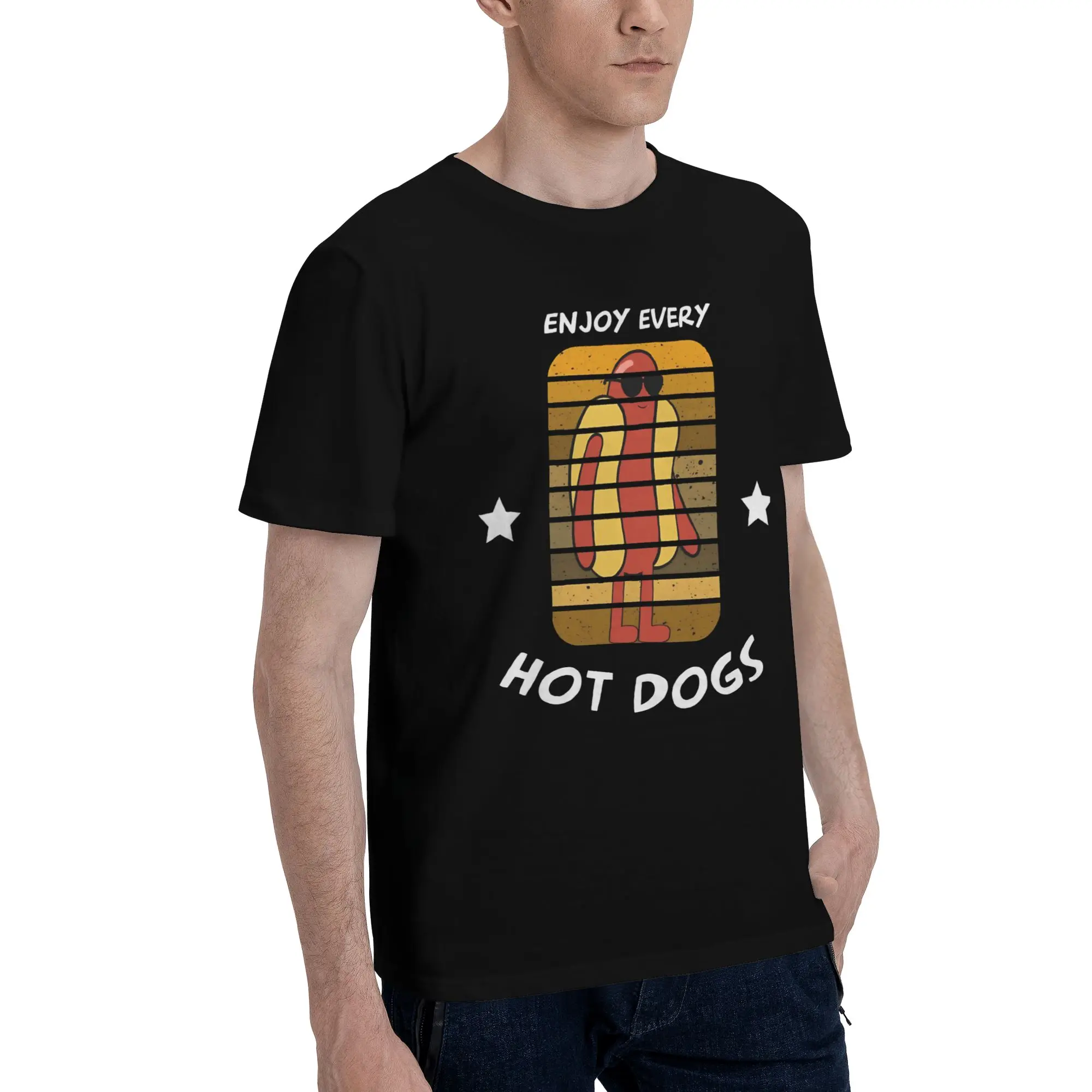Enjoy Every Hot Dogs   Men's T Shirts Hot Dog Funny Tee Shirt Short Sleeve Crew Neck Cotton Unique Clothes T-Shirt
