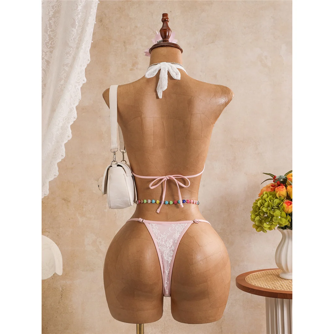 Mit Rock, Spitze, Neckholder-Bikini, Damen-Badeanzug, Damen-Bademode, dreiteiliges Bikini-Set, hoch geschnittene Beine, Badeanzug, Badebekleidung, Schwimmbekleidung V8418 – Detail 14