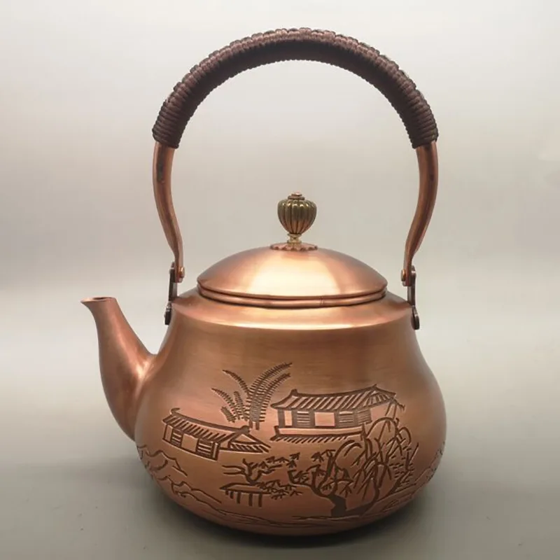 Antique Old Pure Copper Red Copper Teapot Wine Pot Home Living Room Decorations Antique Bronze Ware Copper Pot Tea Ceremony Orna