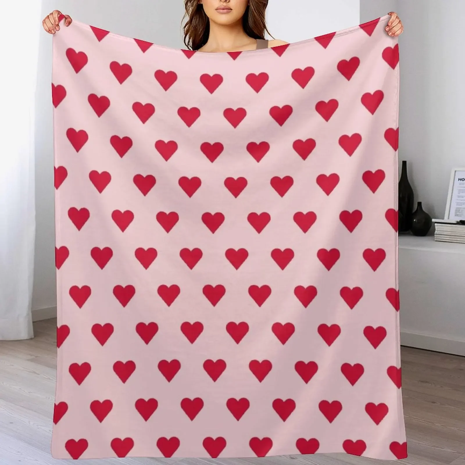 

Red Hearts pattern on pink Throw Blanket Breathable Lightweight Blanket for Adults Kids