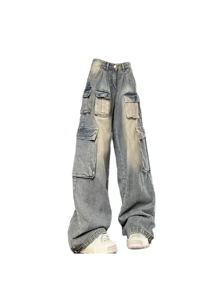 

Women's Blue Cargo Jeans Harajuku Y2k 90s Aesthetic Baggy Denim Trousers Korean Oversize Jean Pants Vintage 2000s Trashy Clothes