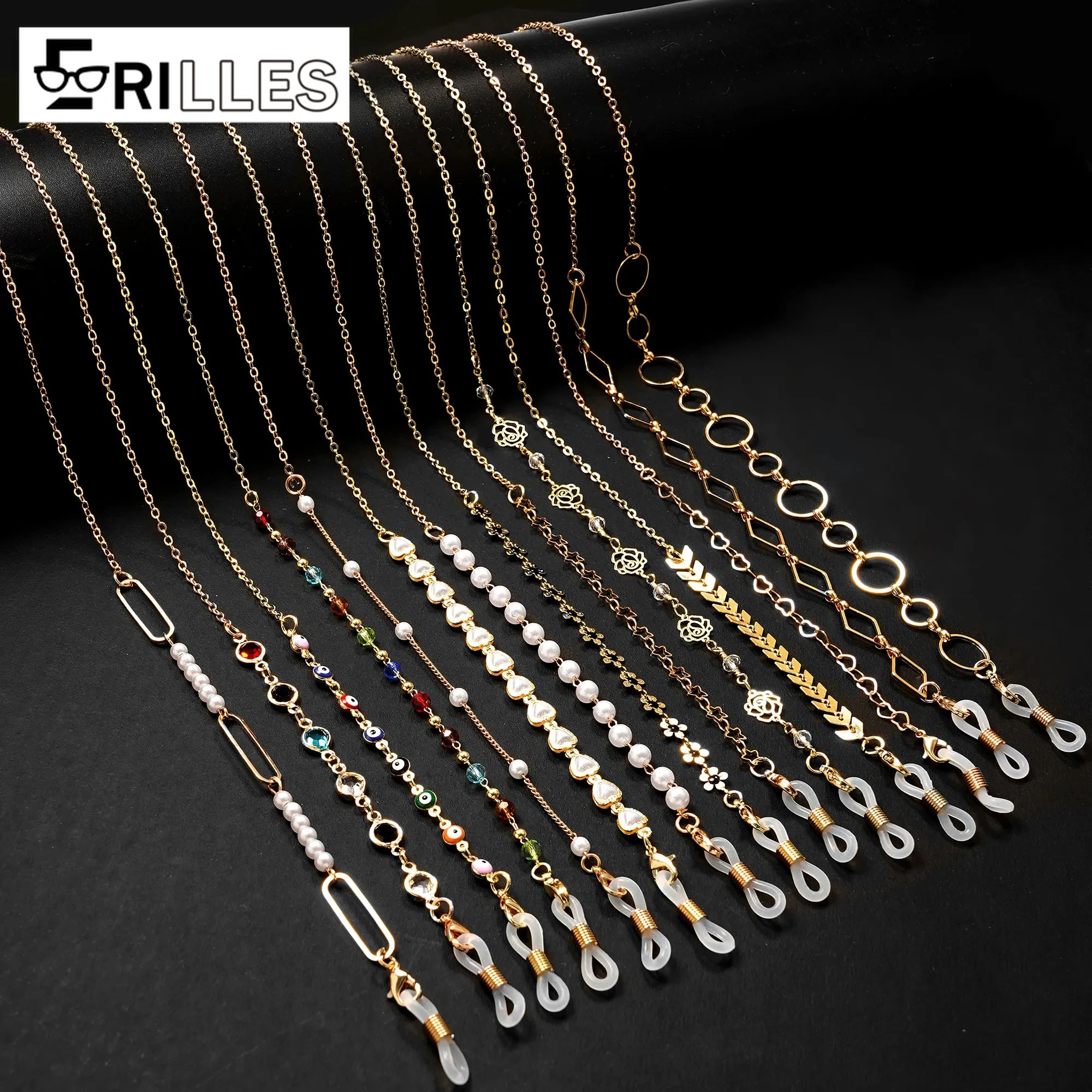 Farbechte vergoldete Brillenkette, rutschfeste Brillenhalterkordel mit verstellbarer Länge, Unisex zum Lesen und Sonnenbrillen