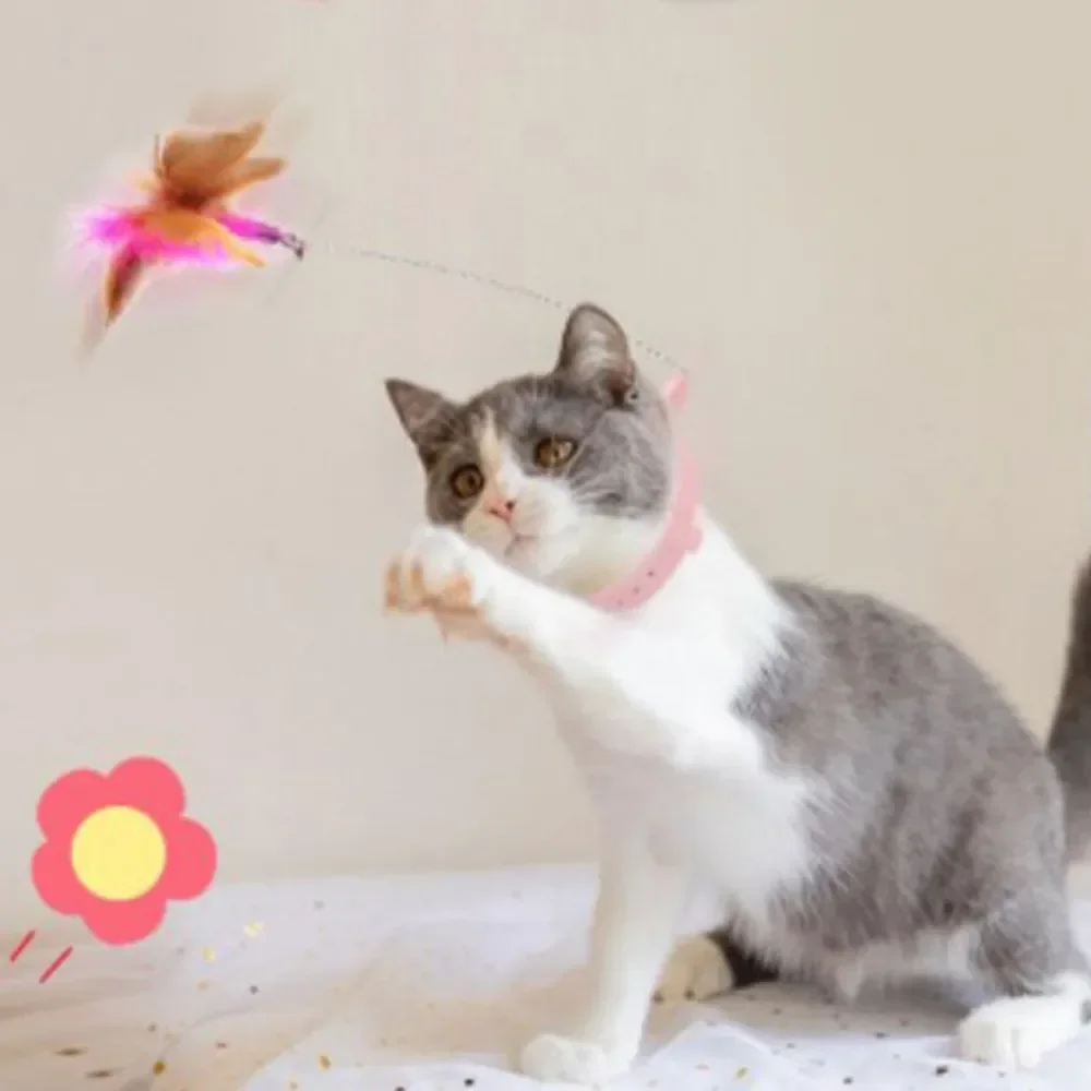

New Cat Collar Interactive Toy Feather Teasing Cats Stick with Bell Adjustable Kitten Training Playing Teaser Wand Pet Supplies