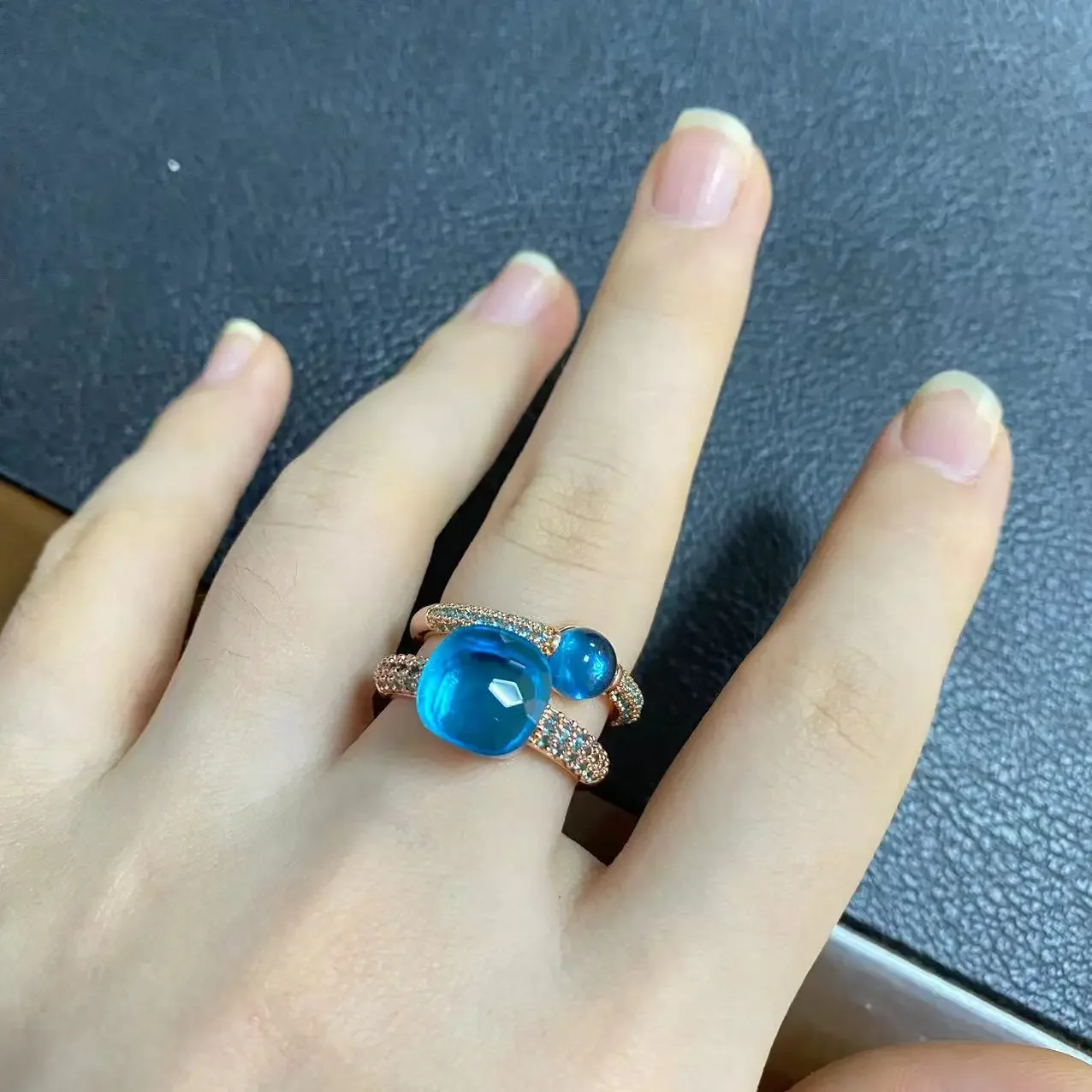 

2Pcs/Set Classic Stacked Rings for Women 6mm & 10.6mm Mix Color Crystal Inlay Blue Zircon Candy Style Jewelry Gift