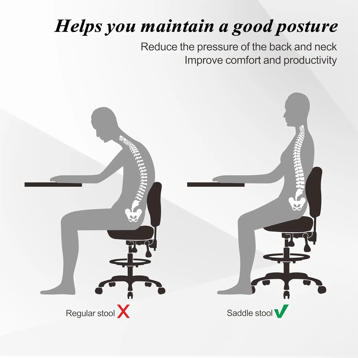 Sedia sgabello da sella con supporto per la schiena, sedia da estetista sedia da sella ergonomica per igienista dentale, medico, salone (wit