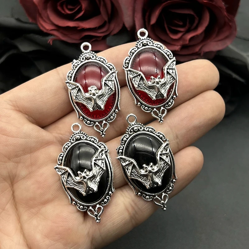 4pcs Gothic Vampire Bat Silver Plated Framed Bat Cameo Charms Halloween Witch Pendant Fit Jewelry Making DIY Jewelry Findings