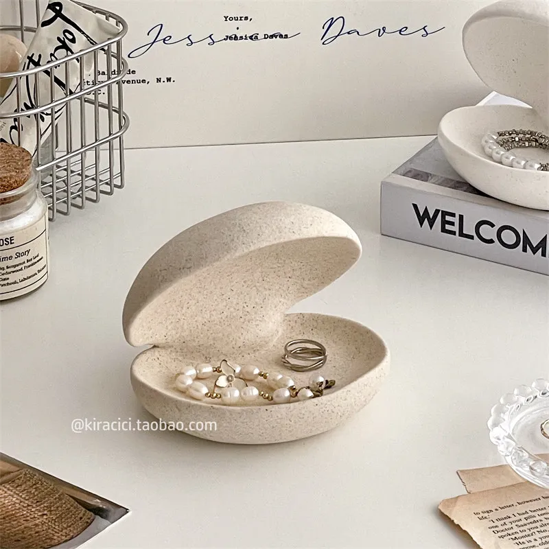 Shell Shape Ceramic Storage Tray For Home Solid Color Entryway Key Holder Ring Dish Ins Style Desktop Jewelry Display Tray