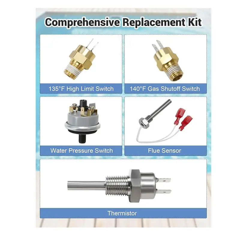 [NEWA66Z!】 Pool Heater Repair Kit Replacements For Pentair Max E Therm & Master Temp Includes 42002-0024S Stack Flue Sensor