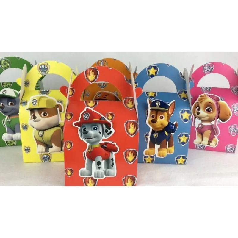 6pcs/set Paw Patrol Party Candy Box Decoration Supplies Cartoon Chase Skye Disposable Paper Box for Boys Children Birthday Gifts