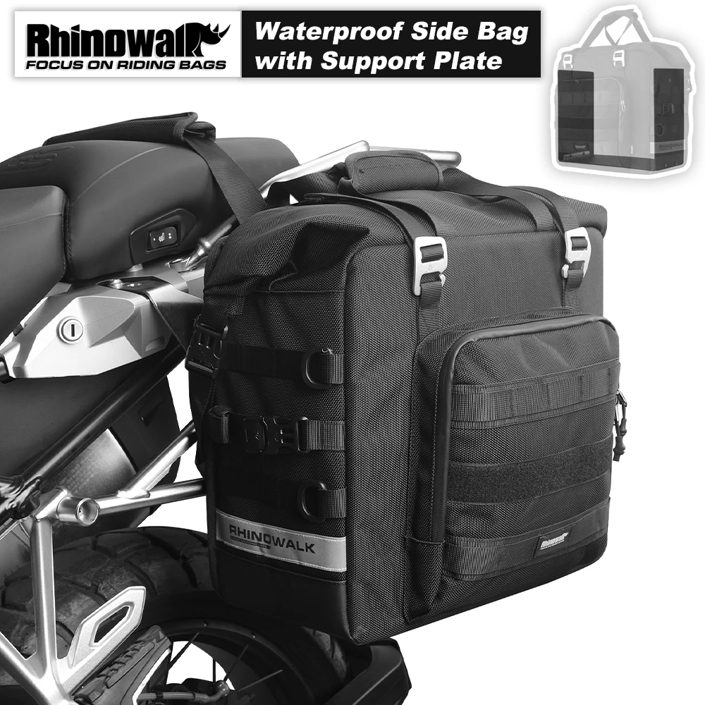 Rhinowalk Motorcycle Side Bag Quick Release 3D Cube Tail Bag Waterproof 25L-32L Expandable Pannier Bag Motorbike Storage Bag 1PC