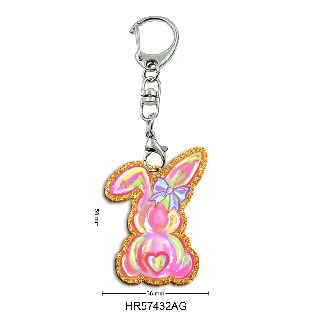 

Gold Chunky Glitter Acrylic Keychain Cartoon Bunny Easter Pendant Photo Flash Charms Printing Personality Holographic Key Chains