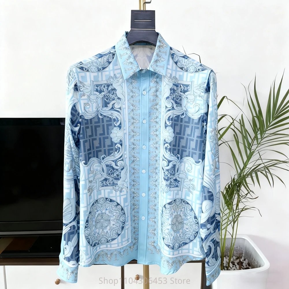 

Men's Retro Classic French Court Curly Grass Pattern 3D Printed Shirt Long-sleeved Lapel Lightweight Breathable Business Casual