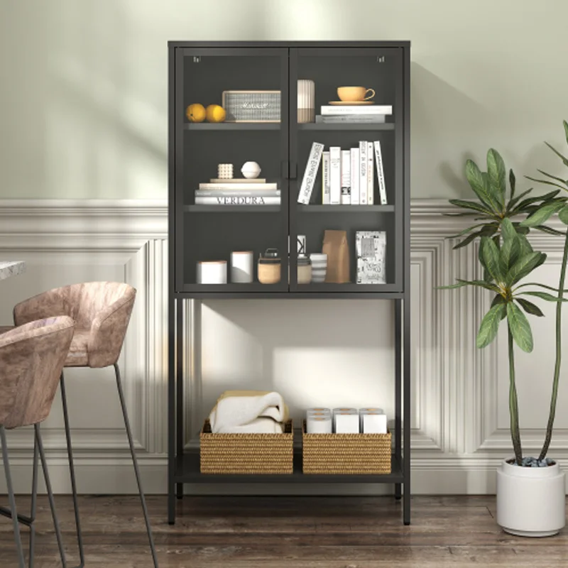 Heavy Duty Metal Storage Cabinet,Sideboards & Buffet,Display Storage Cabinet with Glass Doors and 2 Adjustable Shelves