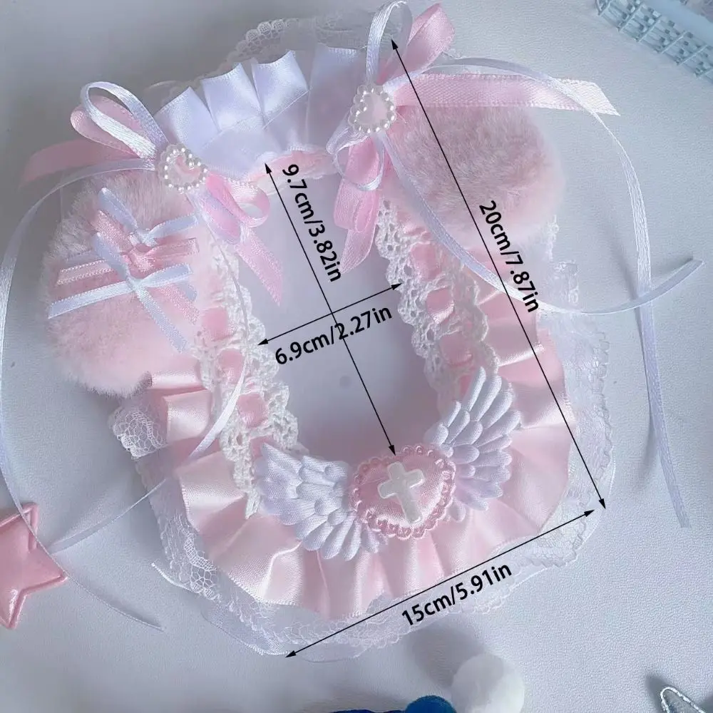 Cute Angel Wings Card Holder Lace Plush Photo Protector Case with Ribbon Anime Photocard Holder