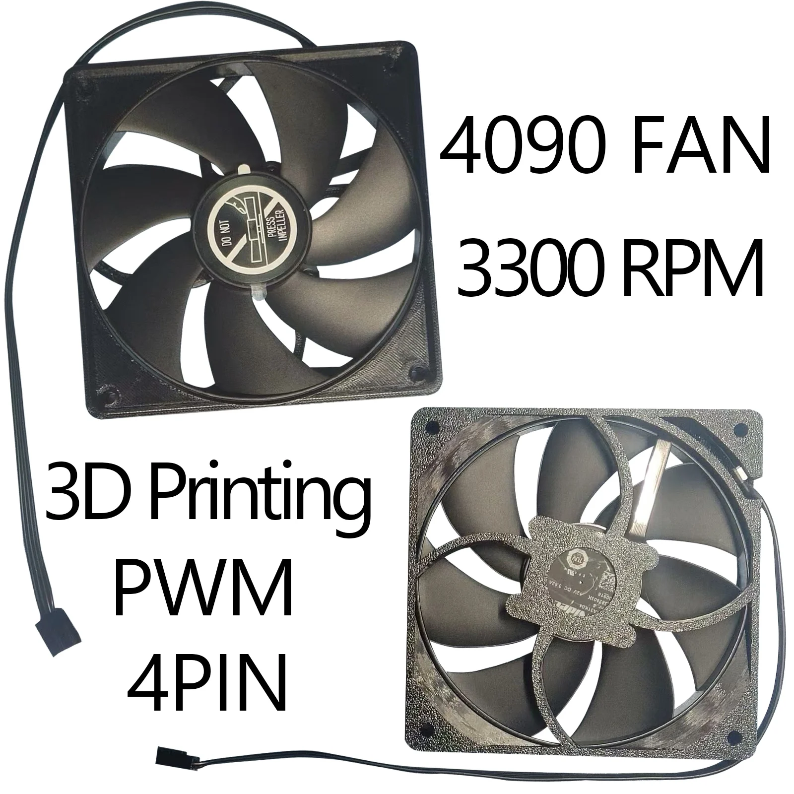 3D Printed 4090 Modified Fan 12cm 12020/12015 PWM 4Pin,3300RPMFDB Bearing,Low Noise High Air Volume,ITX PC Case Cooler