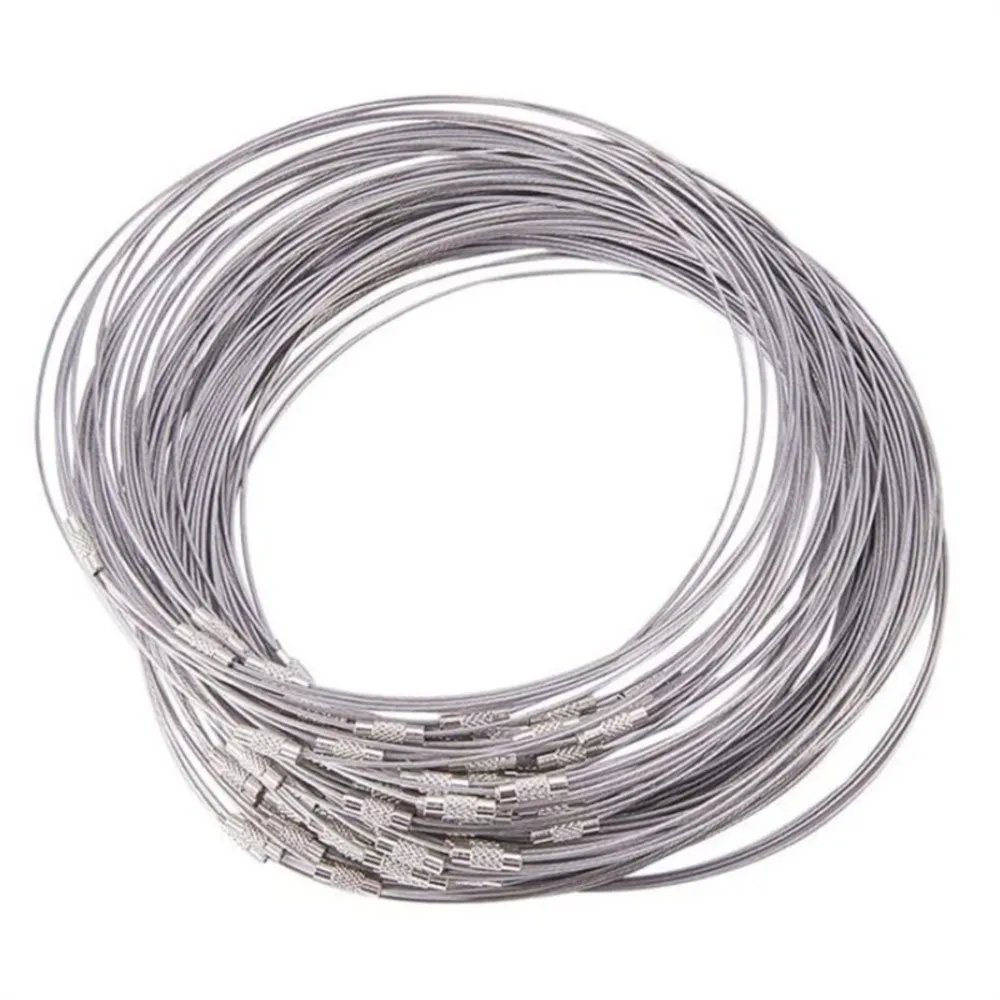 10Pcs 46cm Strands Stainless Steel Wire Necklace Bracelets Cord With Screw Clasp DIY Craft Women Choker Jewelry Making Wholesale