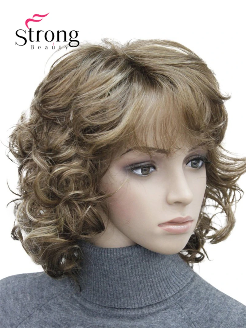 StrongBeauty-rizos cortos Tousled para mujer, pelucas sintéticas completas, color marrón, Rubio, Auburn, opciones de color